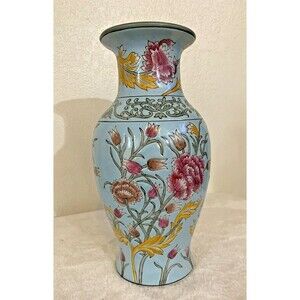 Chinese  Raised Porcelain  Light Blue Rose Vase 4" x 12" Beautiful Vase